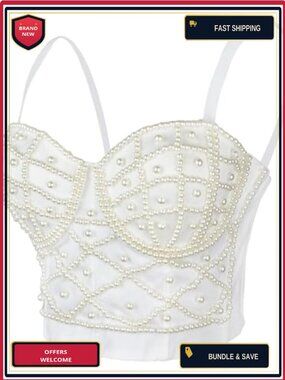 Pearl Beaded Bustier Corset Crop Top Club Party Cage Bra